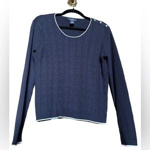 346 Brooks Brothers Navy  Cable Knit Sweater -  Size Large - Button Shoulder